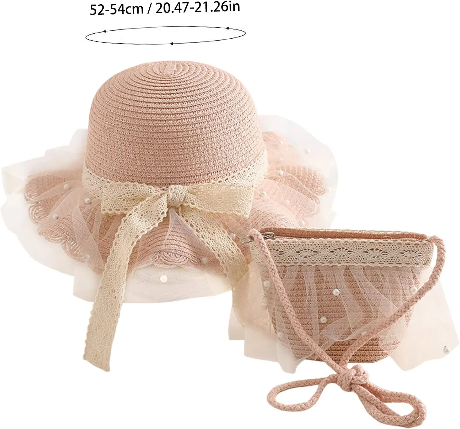 Girls Straw Hat 2-8 Age Tourism Sun Hat Flower Children Sun Hat and Bag Set Baby Outdoor Wide Brim Bucket Hats for Kid