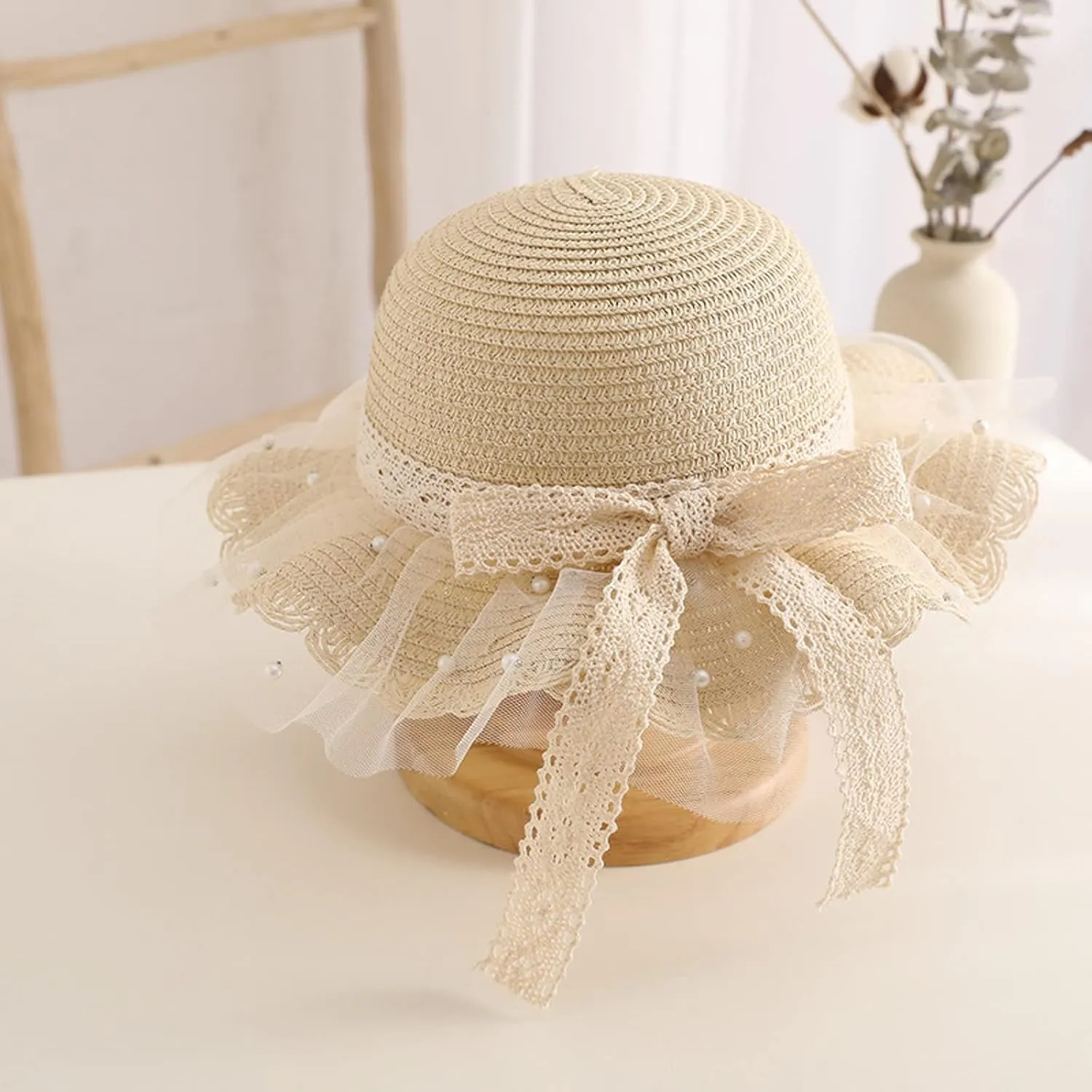 Girls Straw Hat 2-8 Age Tourism Sun Hat Flower Children Sun Hat and Bag Set Baby Outdoor Wide Brim Bucket Hats for Kid