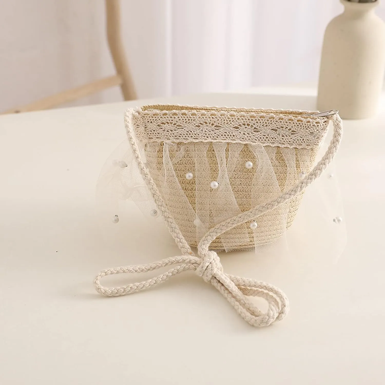 Girls Straw Hat 2-8 Age Tourism Sun Hat Flower Children Sun Hat and Bag Set Baby Outdoor Wide Brim Bucket Hats for Kid