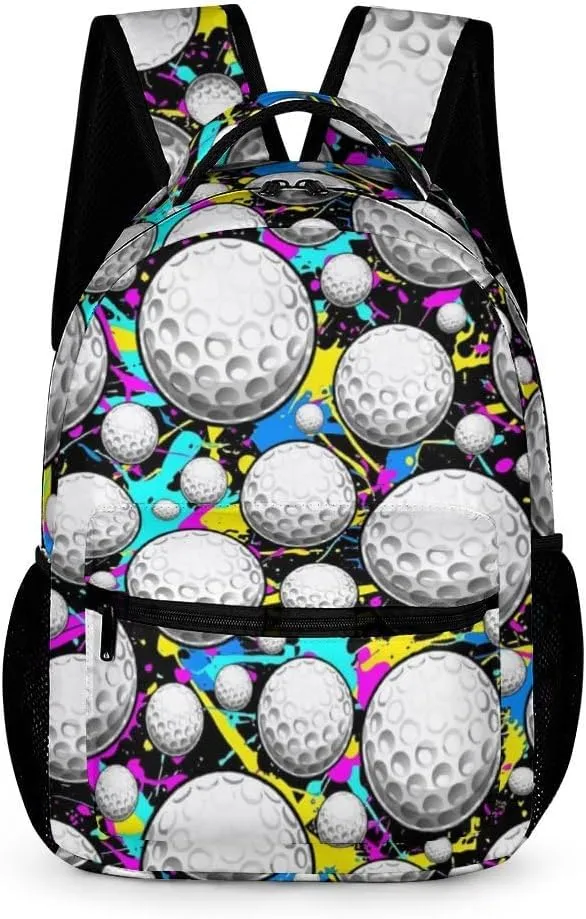 Golf Backpack for Kids Girls Boys School, 16 Inches Cool Golf Theme Bookbag, Adjustable, Lightweight, Large Capacity, Colorful Golf Backpack for School