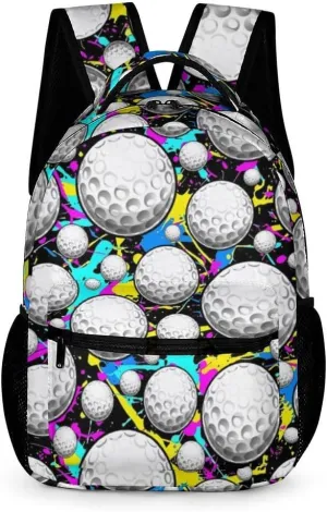 Golf Backpack for Kids Girls Boys School, 16 Inches Cool Golf Theme Bookbag, Adjustable, Lightweight, Large Capacity, Colorful Golf Backpack for School