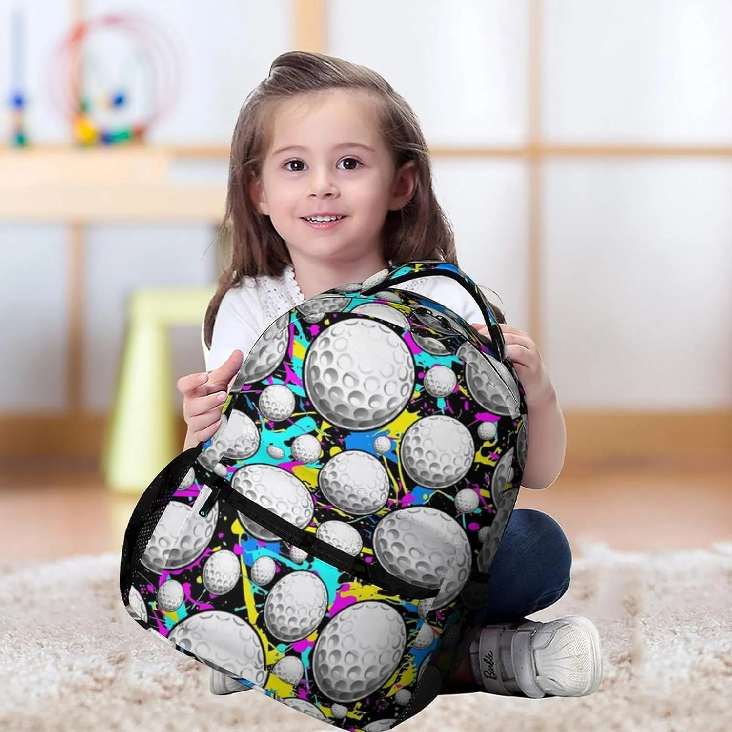 Golf Backpack for Kids Girls Boys School, 16 Inches Cool Golf Theme Bookbag, Adjustable, Lightweight, Large Capacity, Colorful Golf Backpack for School