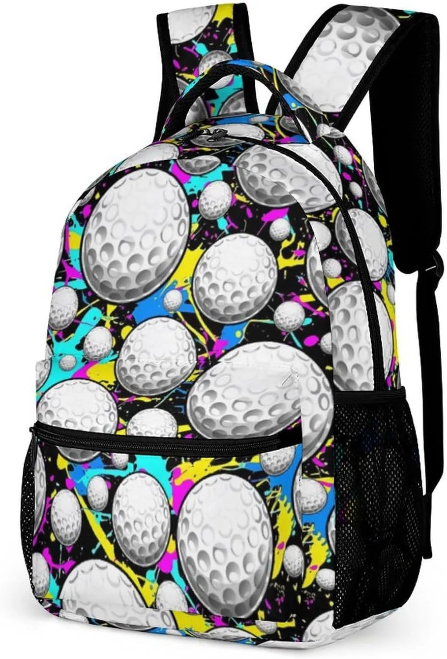 Golf Backpack for Kids Girls Boys School, 16 Inches Cool Golf Theme Bookbag, Adjustable, Lightweight, Large Capacity, Colorful Golf Backpack for School