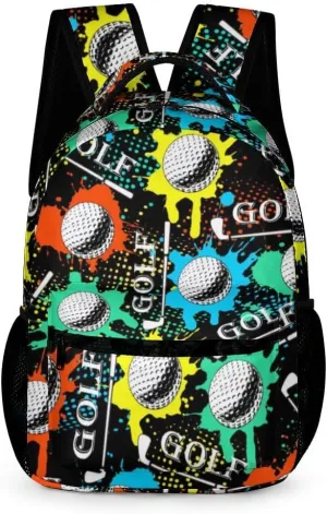 Golf Backpack for Kids Girls Boys School, 16 Inches Cool Golf Theme Bookbag, Adjustable, Lightweight, Large Capacity, Colorful Golf Backpack for School