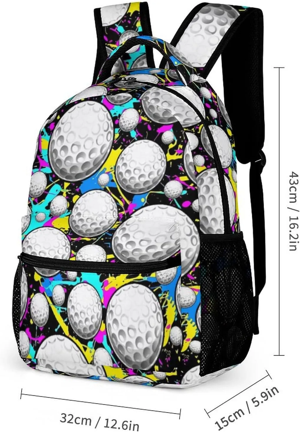 Golf Backpack with Lunch Box & Pencil Case, 16 Inch Cool Golf Themed Bookbag for School, Adjustable Large Capacity Lightweight, Colorful Golf Backpack Set for Kids Girls Boys