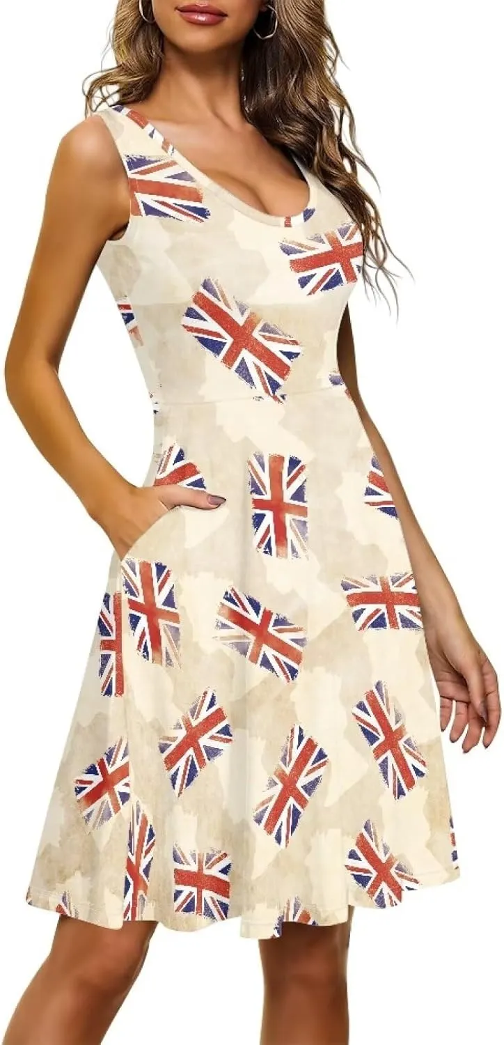 Gomyblomy Tank Dress for Women A-line Knee Length Summer Casual Travel Beach Cover Up Soft Comfy Lightweight Size XS-4XL