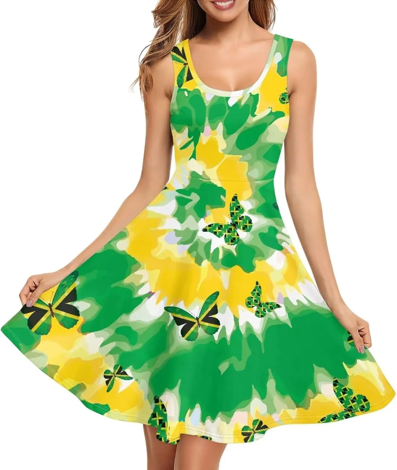 Gomyblomy Tank Dress for Women A-line Knee Length Summer Casual Travel Beach Cover Up Soft Comfy Lightweight Size XS-4XL