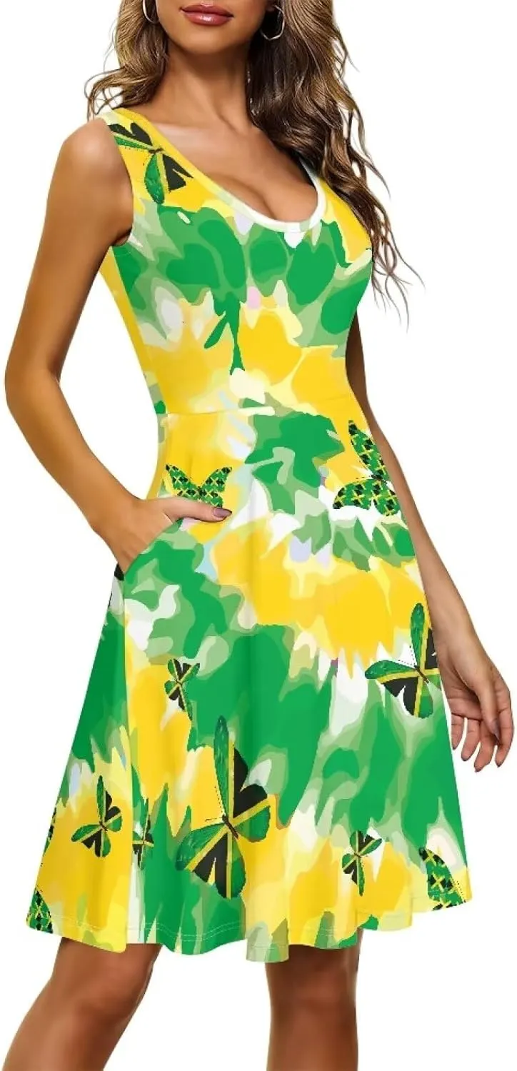 Gomyblomy Tank Dress for Women A-line Knee Length Summer Casual Travel Beach Cover Up Soft Comfy Lightweight Size XS-4XL