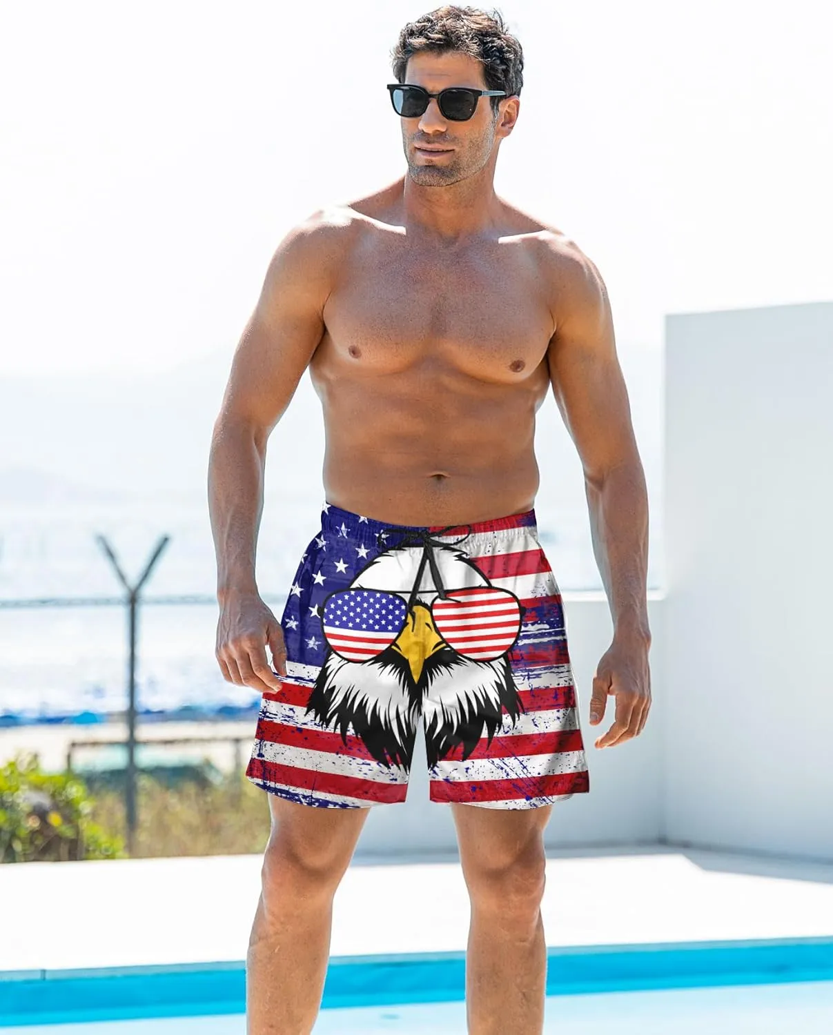 Goodstoworld Men's Novelty Swimtrunks Quick Dry 3D Printed Mesh Lining Beach Board Shorts with Pockets S-4XL