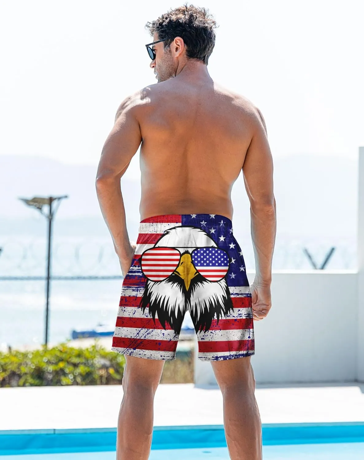 Goodstoworld Men's Novelty Swimtrunks Quick Dry 3D Printed Mesh Lining Beach Board Shorts with Pockets S-4XL