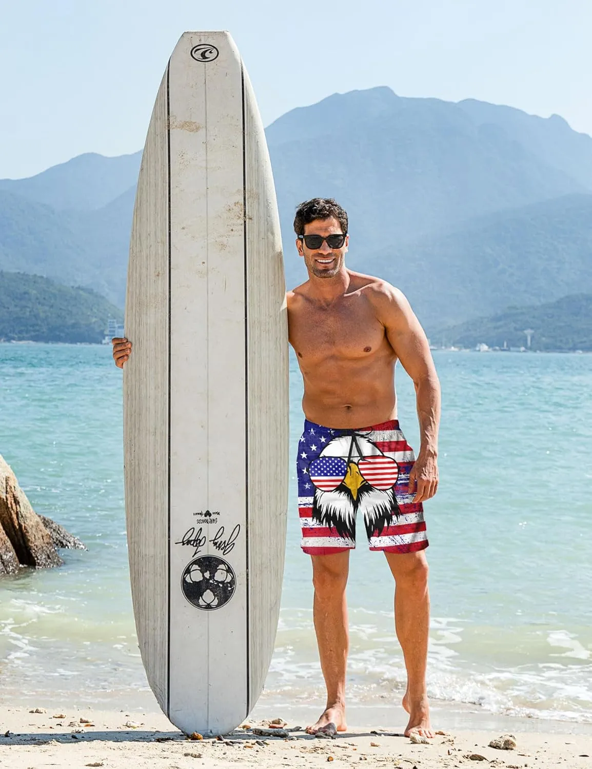 Goodstoworld Men's Novelty Swimtrunks Quick Dry 3D Printed Mesh Lining Beach Board Shorts with Pockets S-4XL