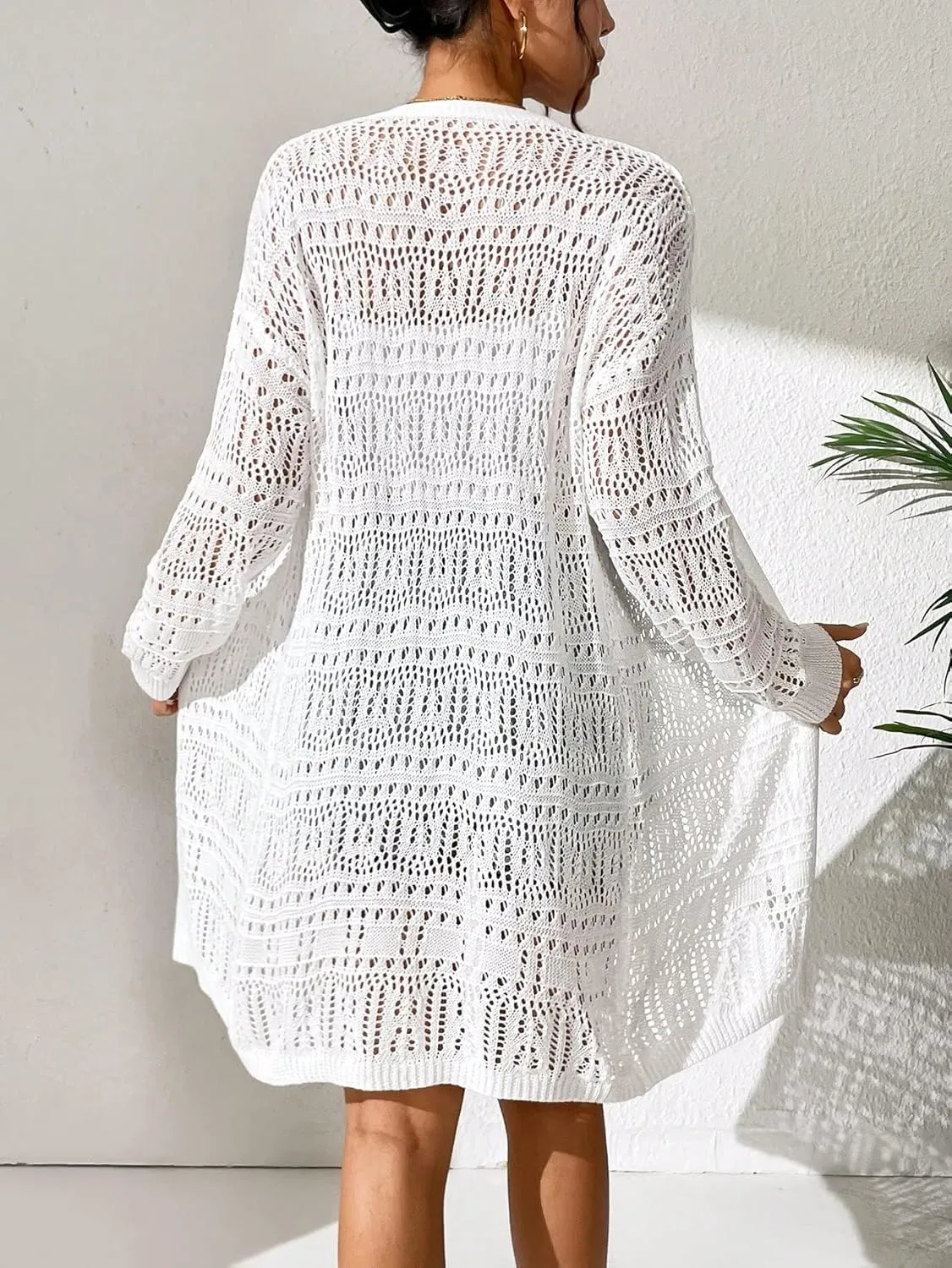 GORGLITTER Women's Crochet Cardigan Sweater Lightweight Open Front Long Sleeve Hollow Out Kimono Summer Cardigan