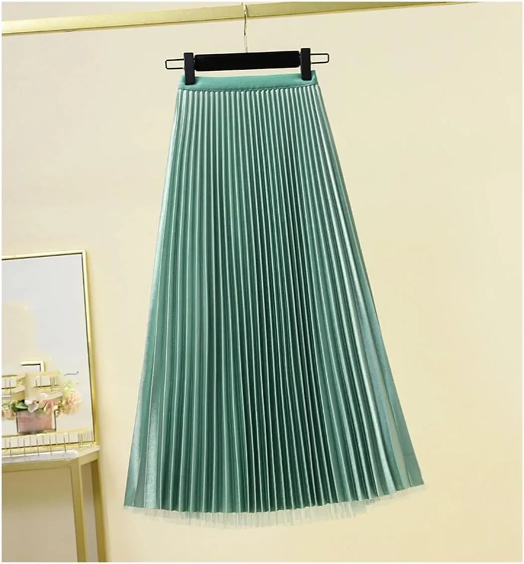 Gradient Pleated Mesh Tulle Skirt Women Spring Summer Elastic Waist A-LINE Fashion Ladies Work Party Midi Long Skirts