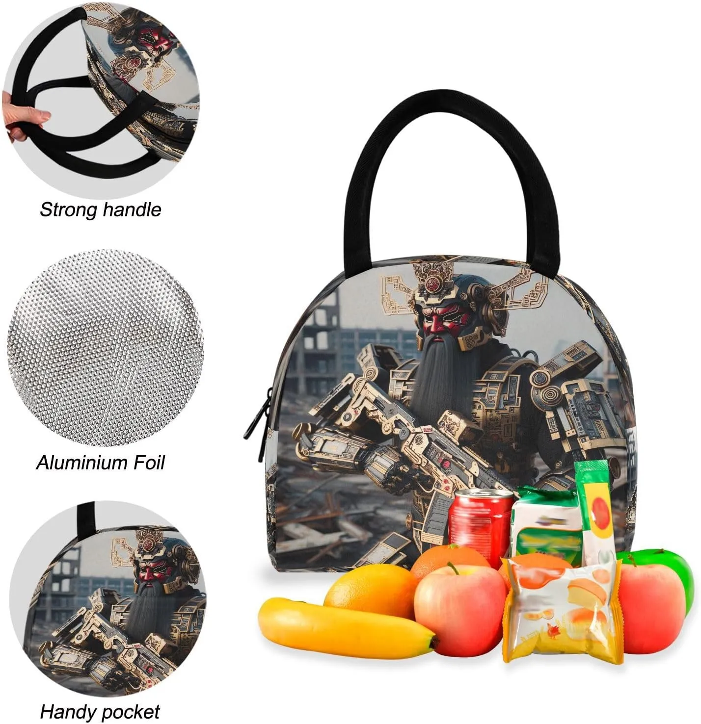 Guan Gong Mech Warrior Backpacks and Lunchboxes Waterproof Backpack Cooler Bag Boys Bagpack with Lunch Bag, Kids Backpacks with Lunch Bag