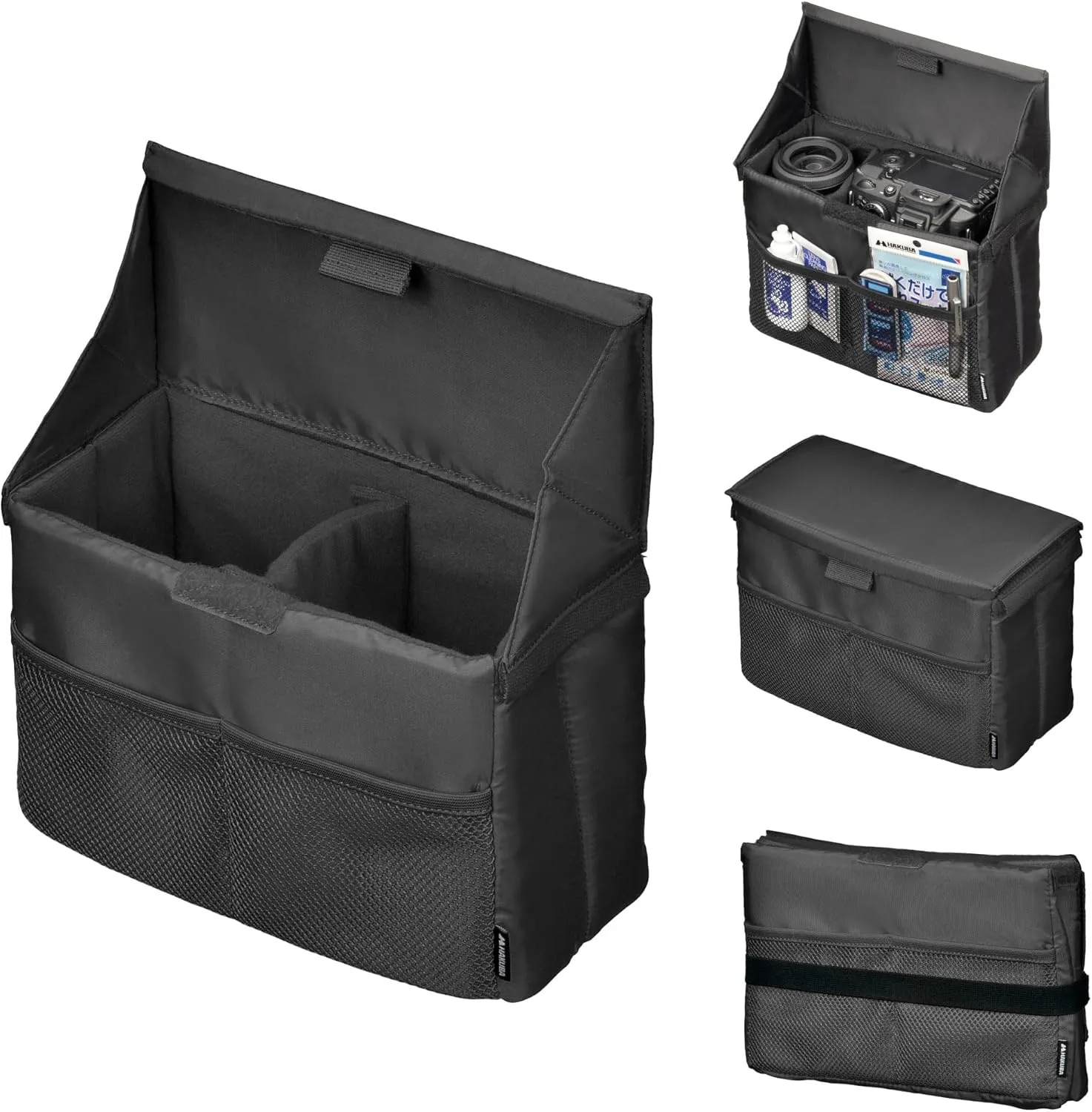 Hakuba KCS-38DBK 4977187336641 Folding Inner Softbox D Black Inner Bag Soft Bag Camera Bag Gadget Case with Middle Divider with Removable Lid Foldable When Not in Use