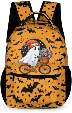 Halloween Backpack for Kids Girls Boys School, 16 Inches Cool Halloween Theme Bookbag, Adjustable, Lightweight, Large Capacity, Colorful Halloween Backpack for School