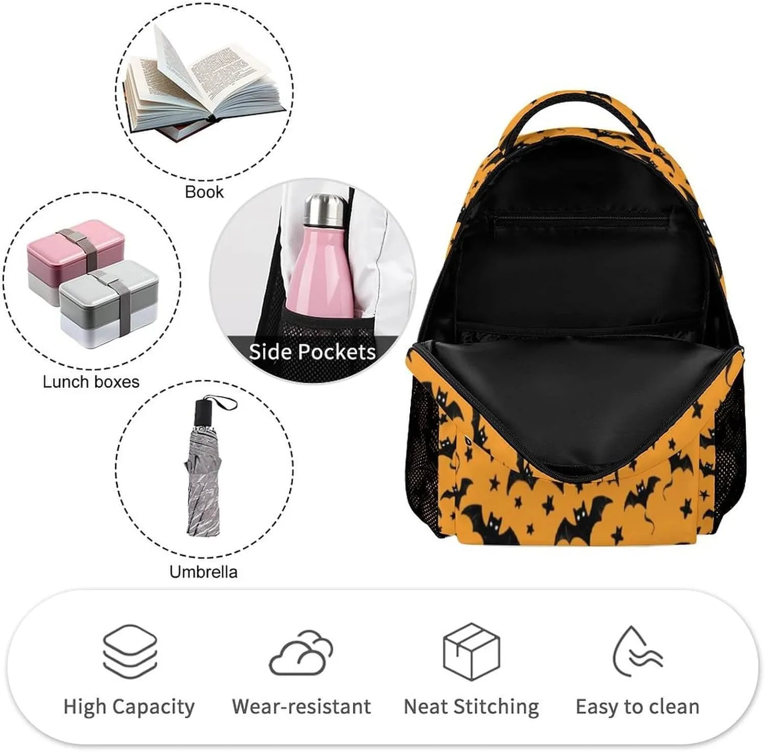 Halloween Backpack for Kids Girls Boys School, 16 Inches Cool Halloween Theme Bookbag, Adjustable, Lightweight, Large Capacity, Colorful Halloween Backpack for School