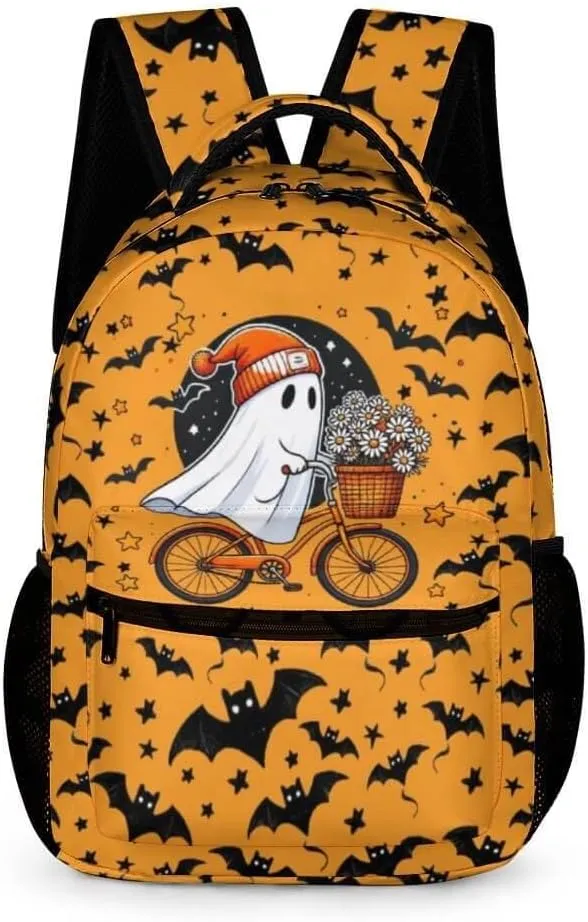 Halloween Backpack for Kids Girls Boys School, 16 Inches Cool Halloween Theme Bookbag, Adjustable, Lightweight, Large Capacity, Colorful Halloween Backpack for School