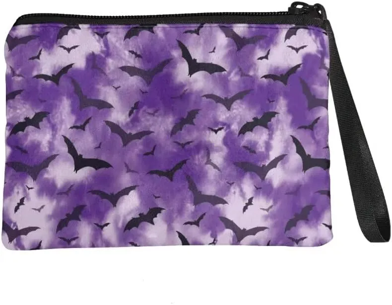 Halloween Bat Coin Purse for Women Men Travel Toiletry Bag Organizer Foldable Coin Clips Clutch Handbag,Travel Accessories