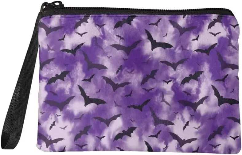 Halloween Bat Coin Purse for Women Men Travel Toiletry Bag Organizer Foldable Coin Clips Clutch Handbag,Travel Accessories