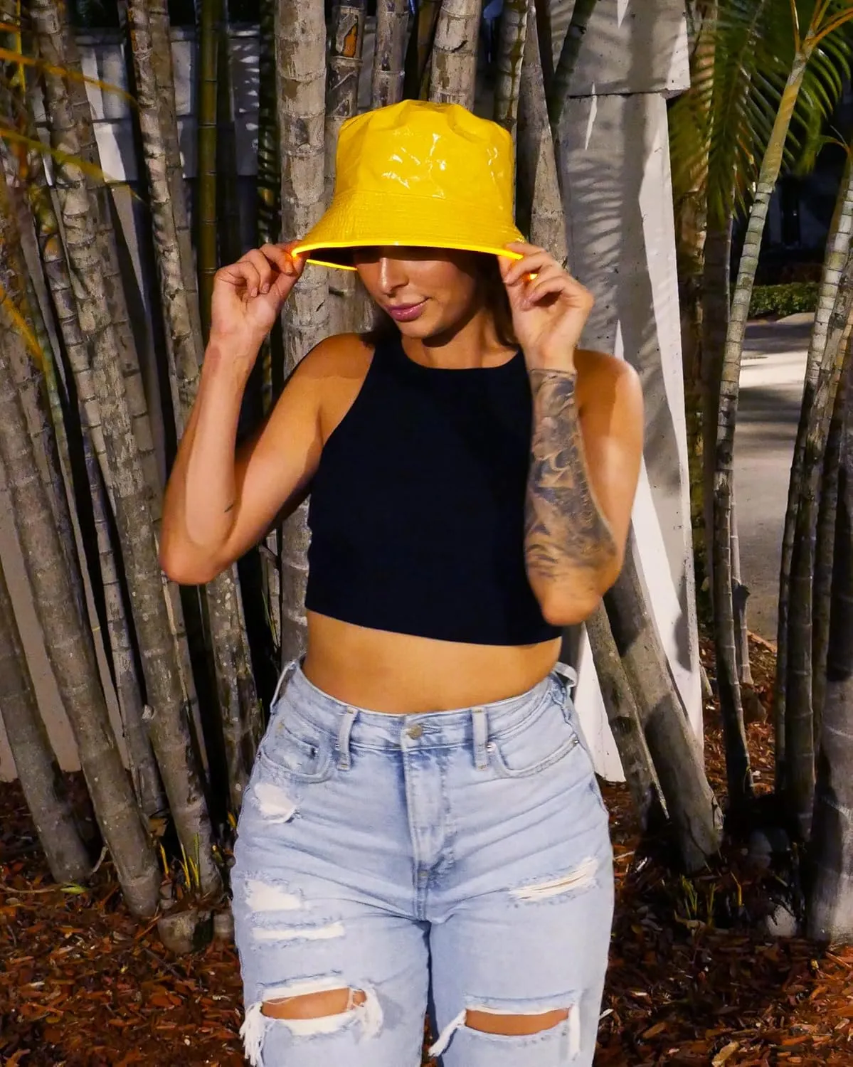 House Of Rave LED Light Up PU Leather Reversible Bucket Hat for Men and Women - Futuristic Neon Rave Gear and Festival Outfit