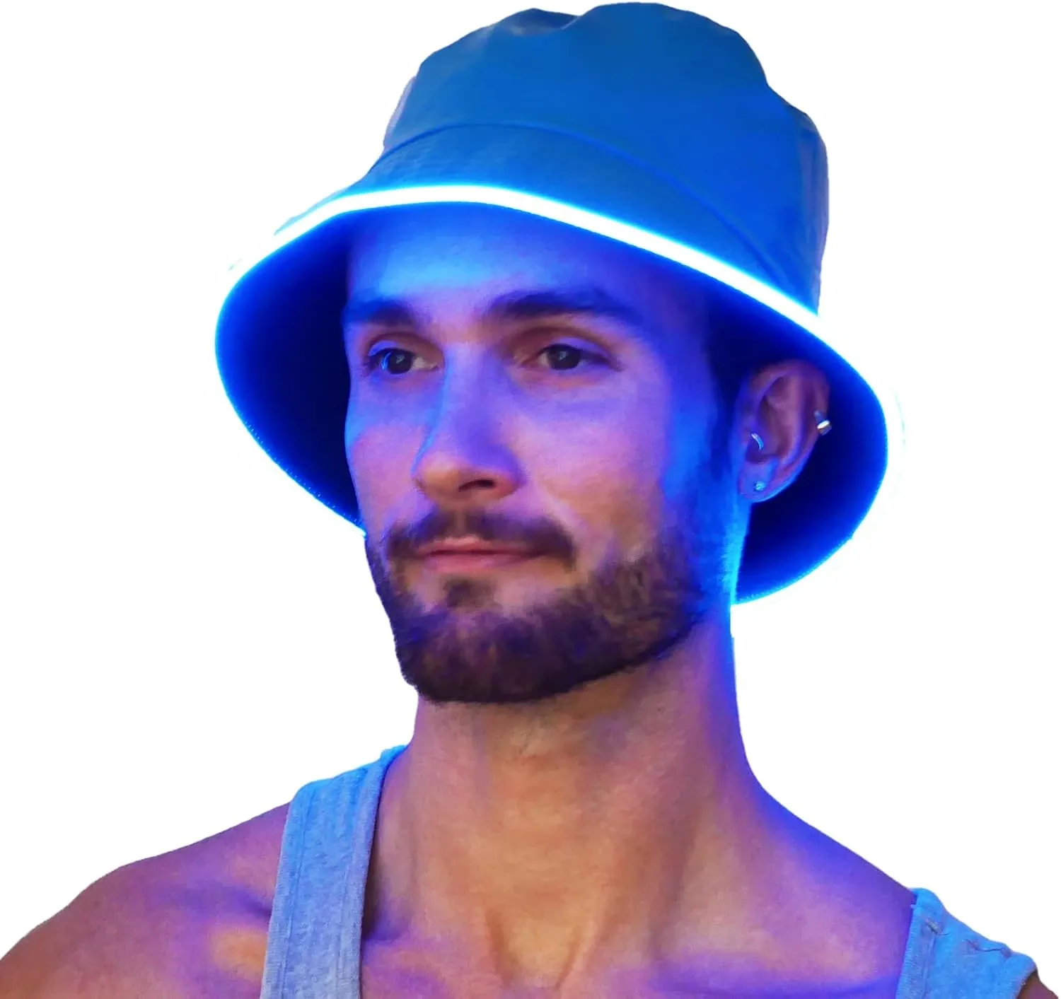 House Of Rave LED Light Up PU Leather Reversible Bucket Hat for Men and Women - Futuristic Neon Rave Gear and Festival Outfit