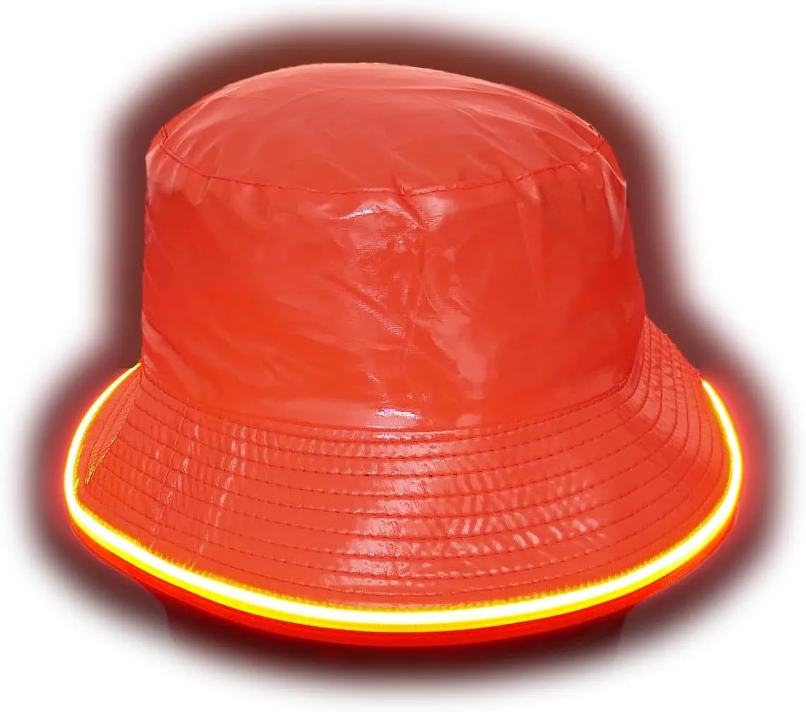 House Of Rave LED Light Up PU Leather Reversible Bucket Hat for Men and Women - Futuristic Neon Rave Gear and Festival Outfit
