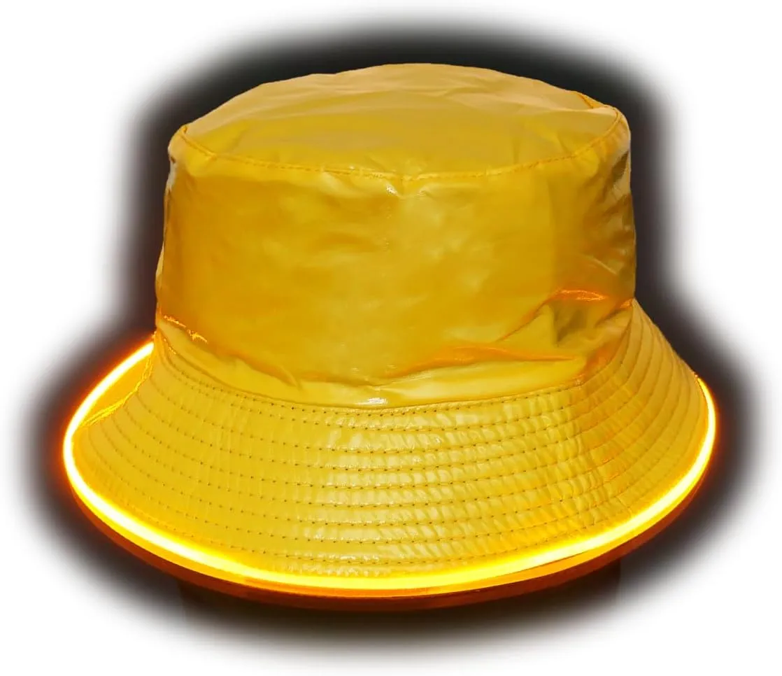 House Of Rave LED Light Up PU Leather Reversible Bucket Hat for Men and Women - Futuristic Neon Rave Gear and Festival Outfit