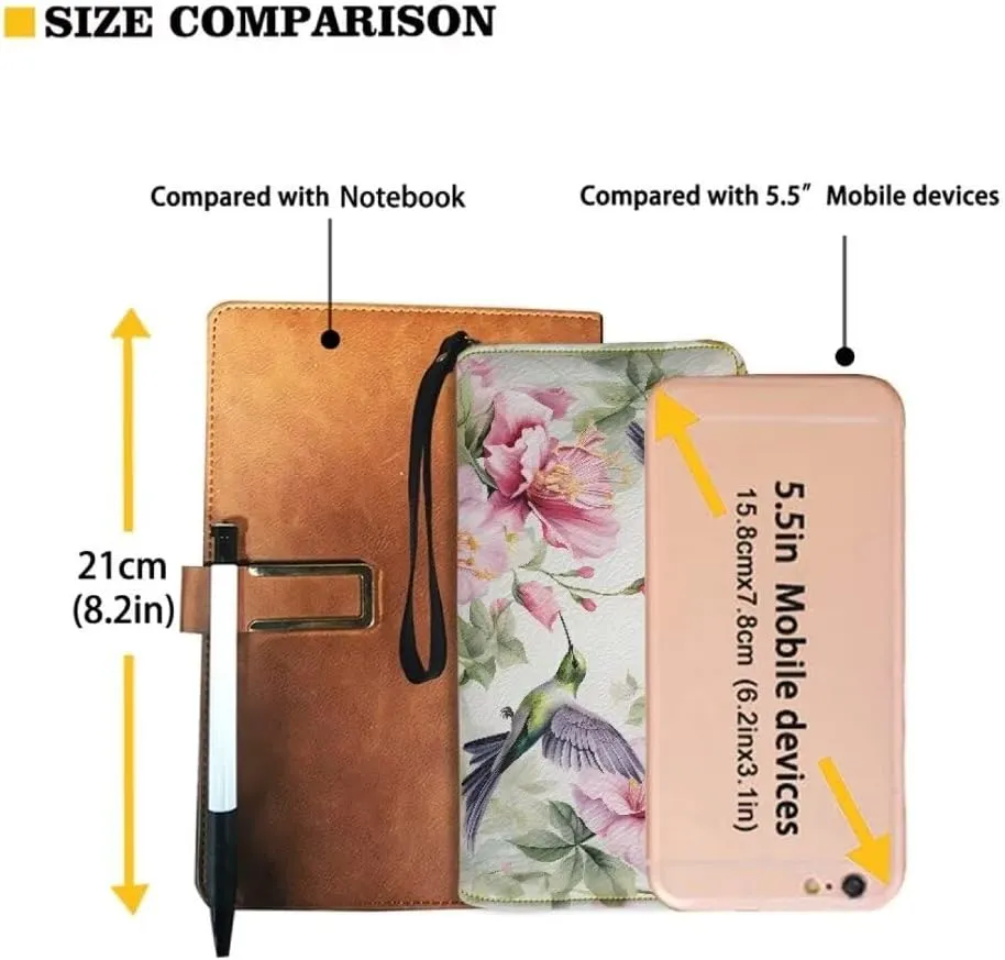 Hummingbirds Leather Wristlet Wallet for Women Pink Begonia Flowers Zip Around Wallet Fashion Travel Business Shopping Money Clips Handbag Purse
