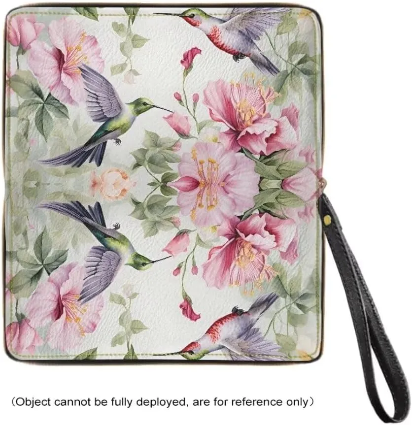 Hummingbirds Leather Wristlet Wallet for Women Pink Begonia Flowers Zip Around Wallet Fashion Travel Business Shopping Money Clips Handbag Purse