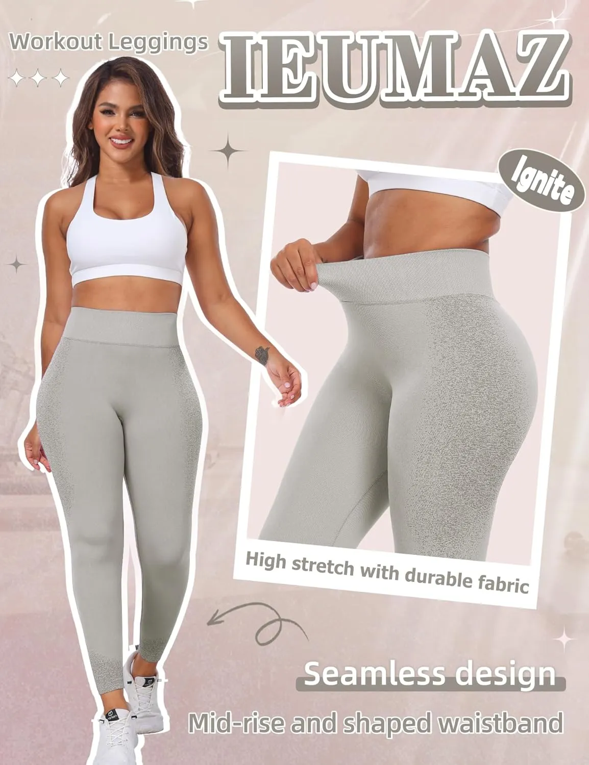 Ignite Scrunch Butt Lifting Leggings for Women Gym Workout Seamless Leggings Tummy Control Yoga Pants