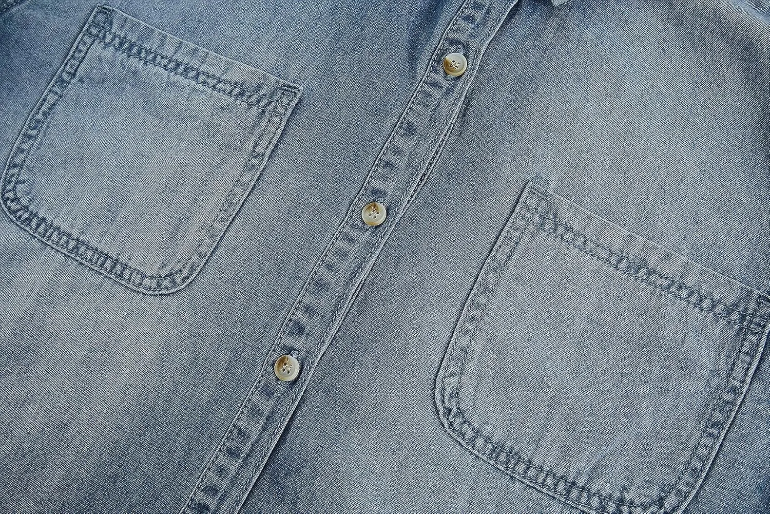 imesrun Womens Button Down Denim Shirt Chambray Casual Long Sleeve Collared Boyfriend Jean Jacket Shacket with Pockets