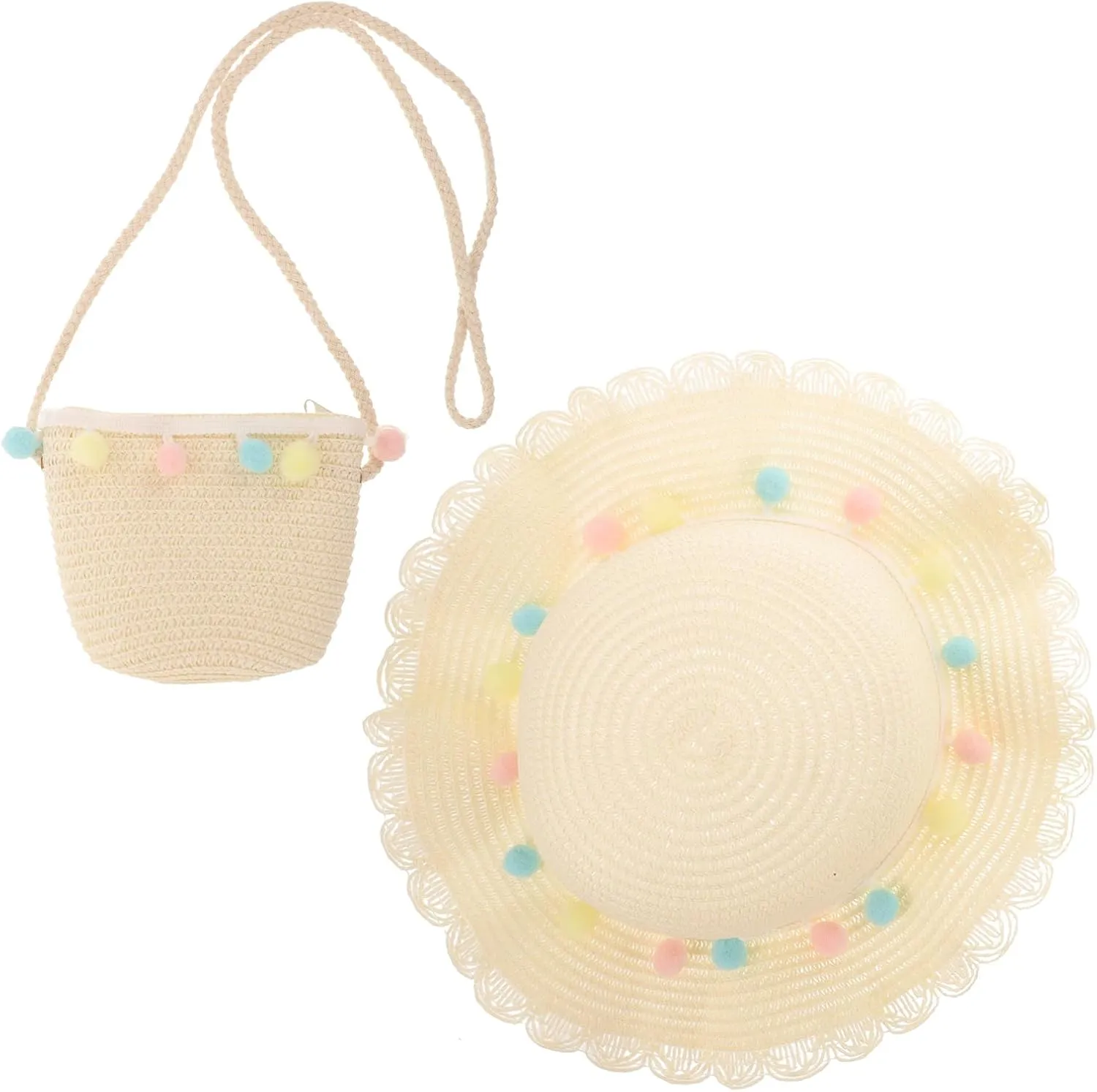 Infant Beach Hat Straw Handbag Toddler Sun Hat Bucket Hat Crochet Tote Crochet Purses Girls Hats