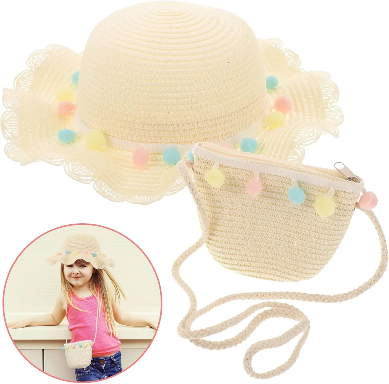 Infant Beach Hat Straw Handbag Toddler Sun Hat Bucket Hat Crochet Tote Crochet Purses Girls Hats