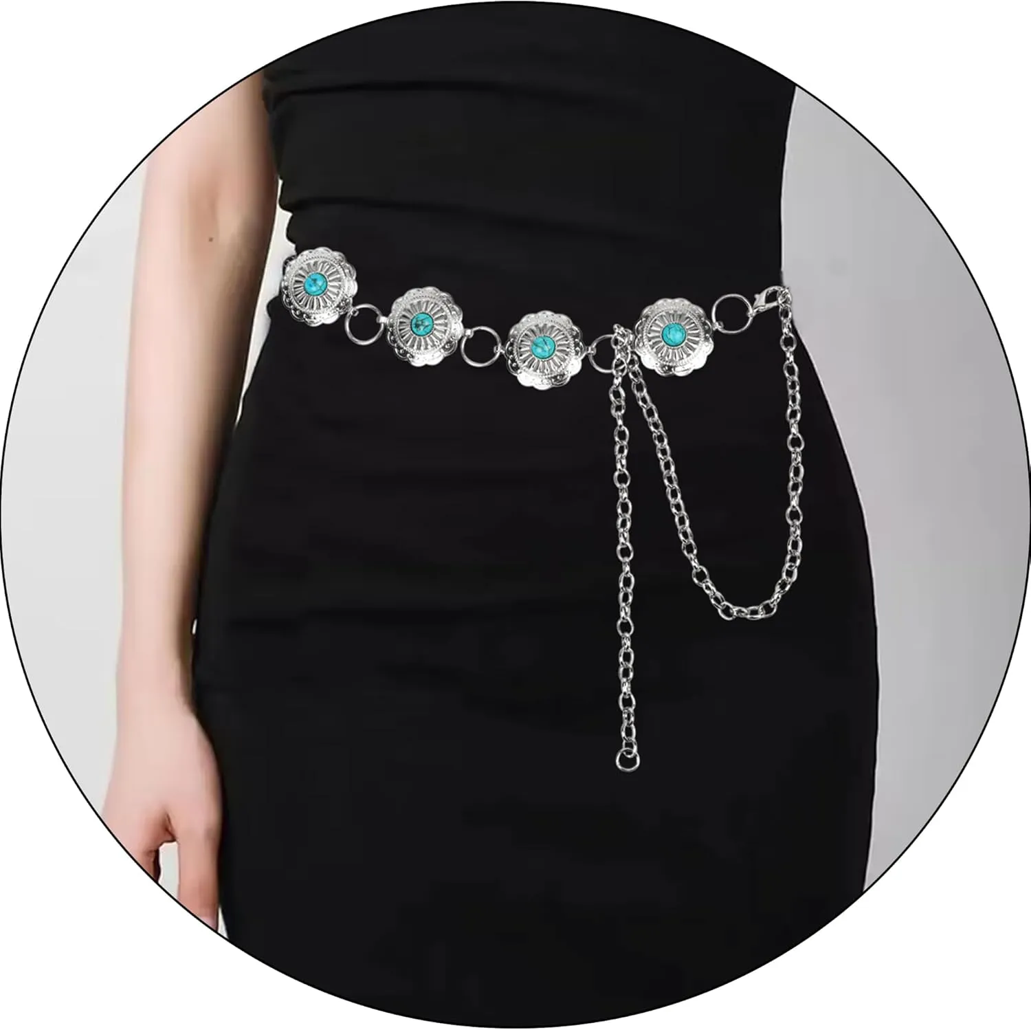 INOGIH Western-Cowgirl-Belts Country-Concert-Outfit for Women - Metal Link Western Cowboy Belts for Dresses Jeans