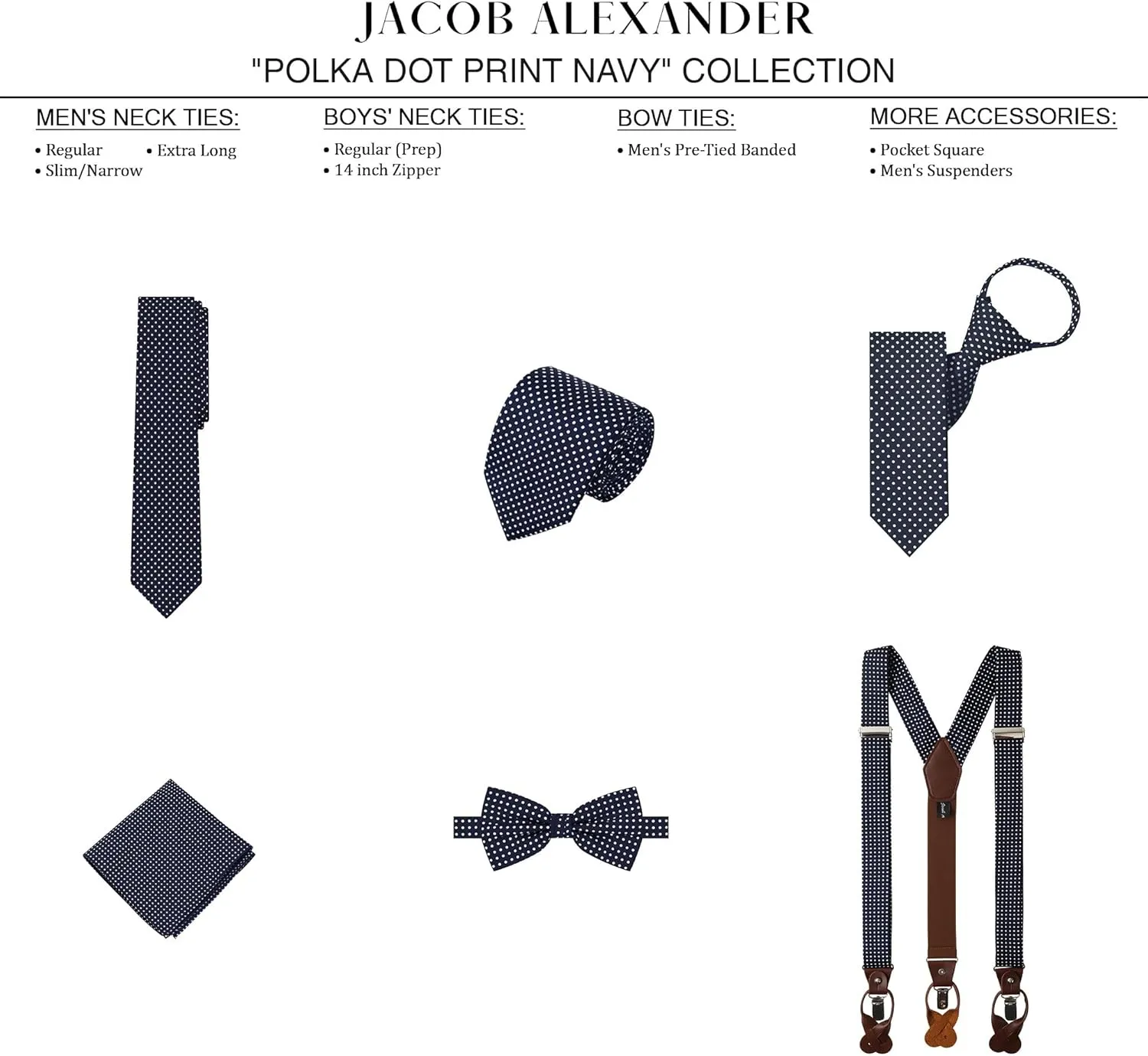Jacob Alexander Men's Polka Dot Y-Back Suspenders Braces Convertible Leather Ends and Clips
