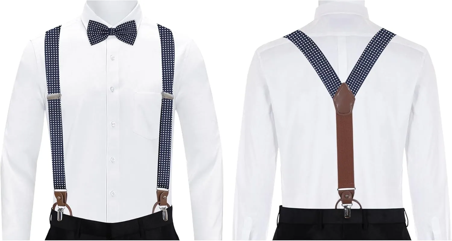 Jacob Alexander Men's Polka Dot Y-Back Suspenders Braces Convertible Leather Ends and Clips