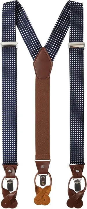 Jacob Alexander Men's Polka Dot Y-Back Suspenders Braces Convertible Leather Ends and Clips