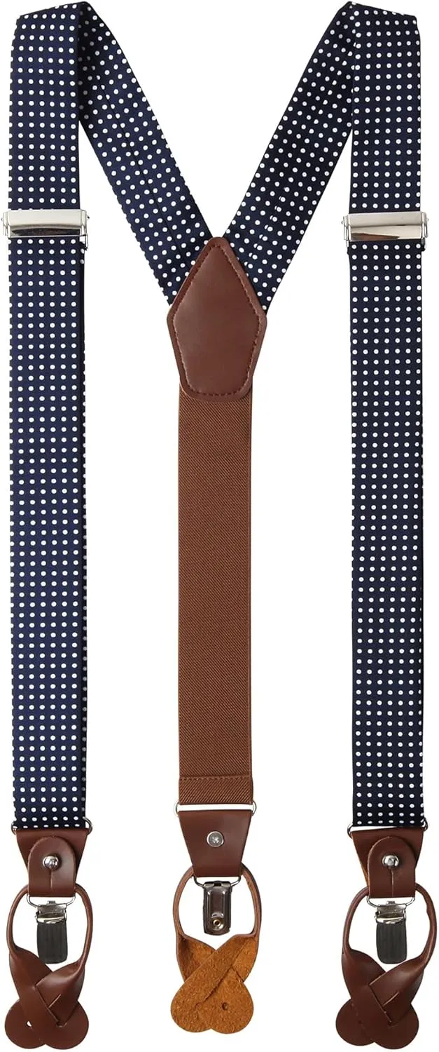 Jacob Alexander Men's Polka Dot Y-Back Suspenders Braces Convertible Leather Ends and Clips