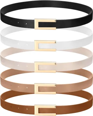 JaGely 5 Pcs Women Skinny Leather Belts Thin Women Waist Belt for Dresses Jeans Pants with Gold Buckle