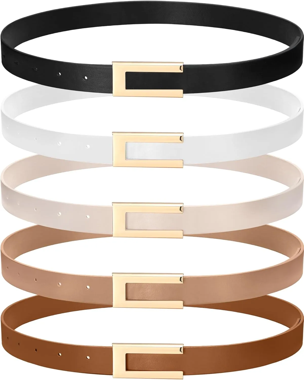 JaGely 5 Pcs Women Skinny Leather Belts Thin Women Waist Belt for Dresses Jeans Pants with Gold Buckle