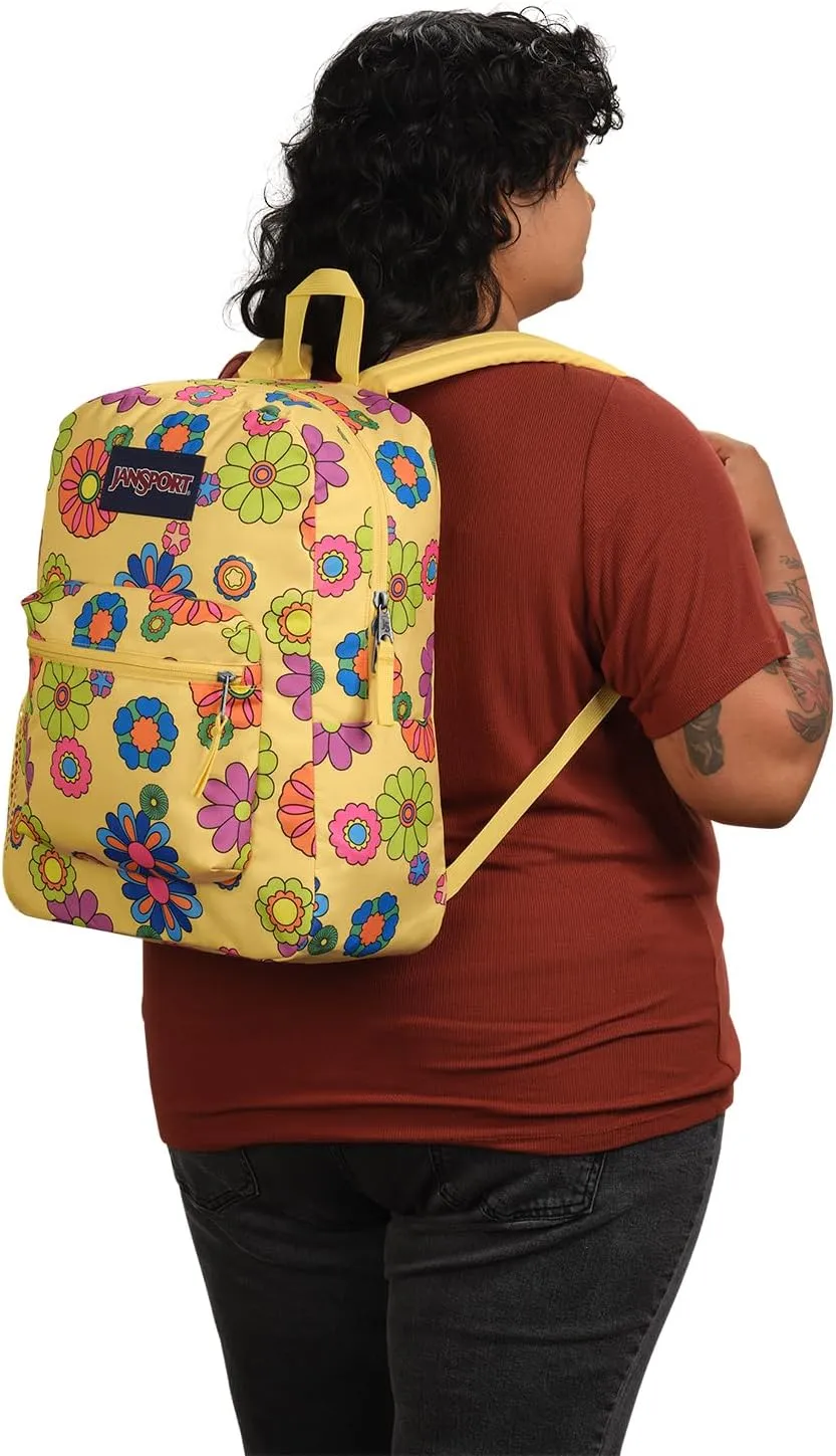 JanSport Cross Town Backpack 17" x 12.5" x 6" - Simple Bag for Everyone with 1 Main Compartment, Front Utility Pocket - Premium Class Accessories - Power to the Flower