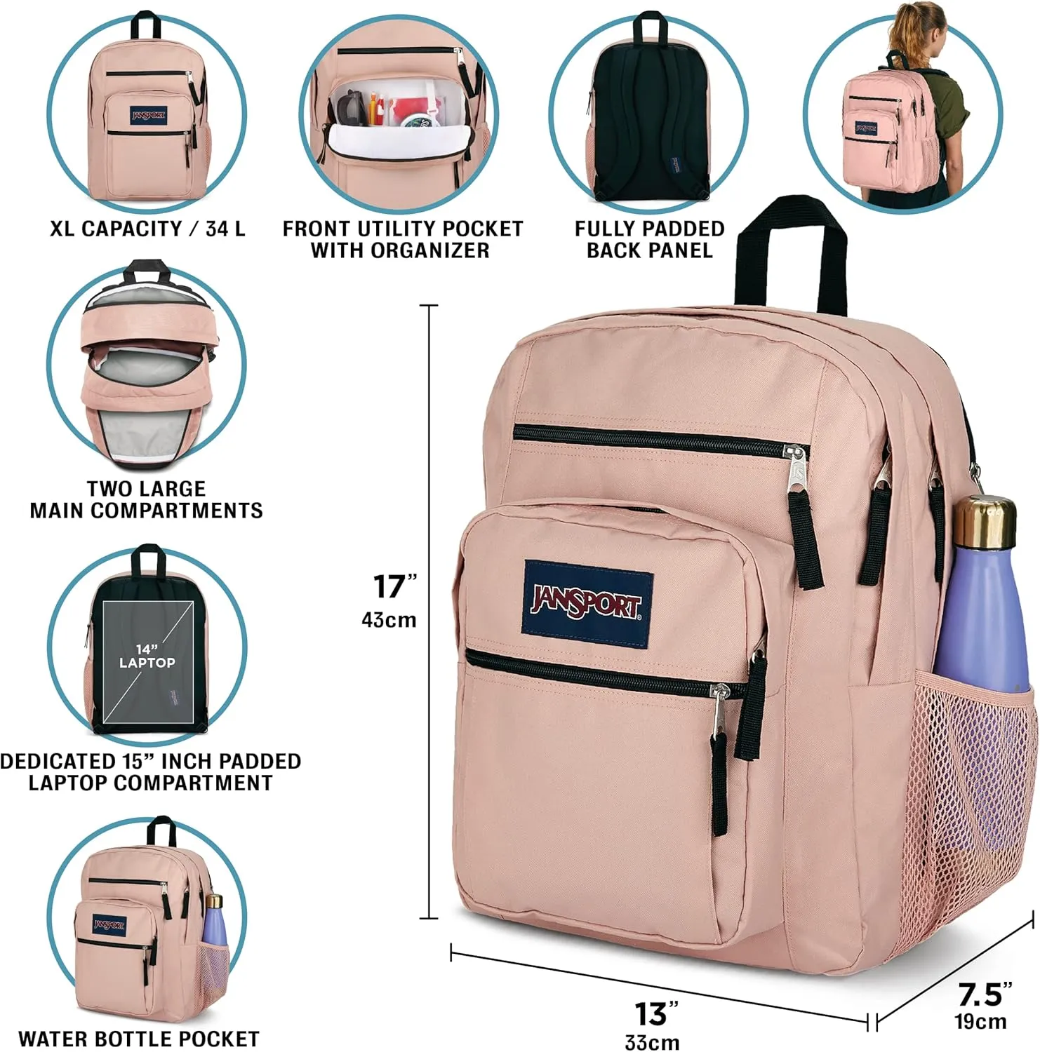 JanSport Laptop Backpack - Computer Bag with 2 Compartments, Ergonomic Shoulder Straps, 15 Laptop Sleeve, Haul Handle - Cyber Silver White