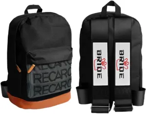 JDM Bride Recaro Racing Laptop Travel Backpack Brown Bottom with Adjustable Harness Straps (BRIDE-Black Strap)