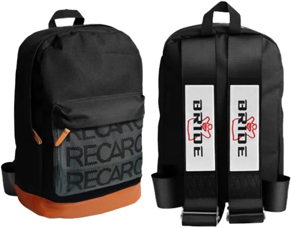 JDM Bride Recaro Racing Laptop Travel Backpack Brown Bottom with Adjustable Harness Straps (BRIDE-Black Strap)