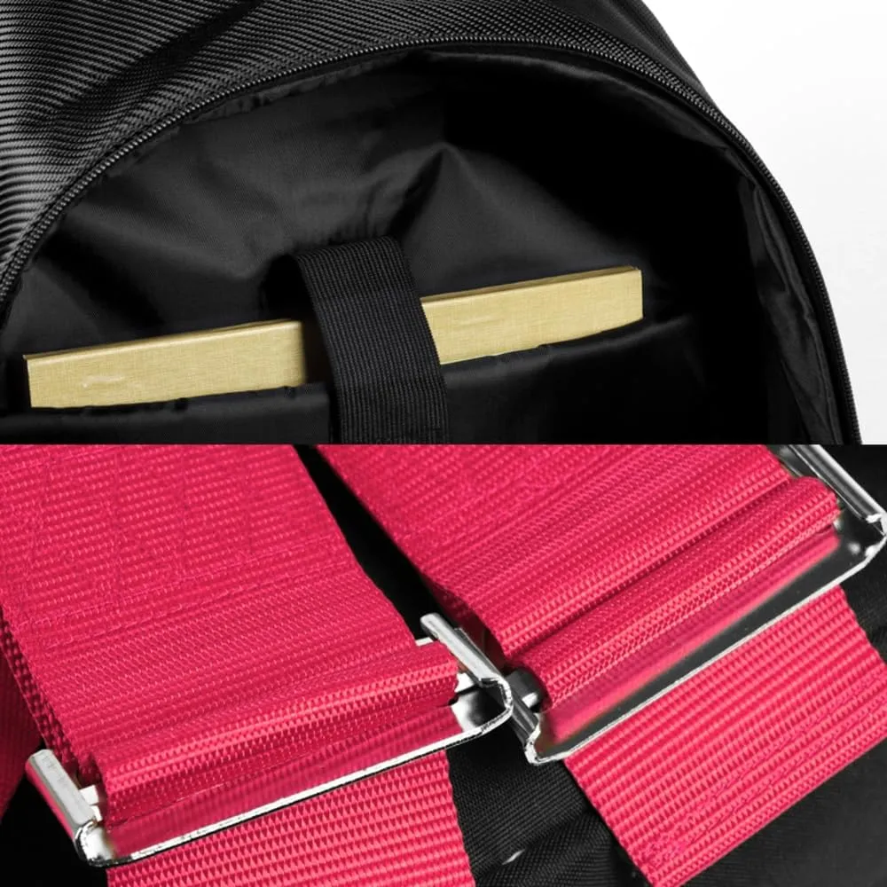JDM Bride Recaro Racing Laptop Travel Backpack Carbon Fiber Style with Adjustable Harness Straps (MUGEN-Pink Strap)