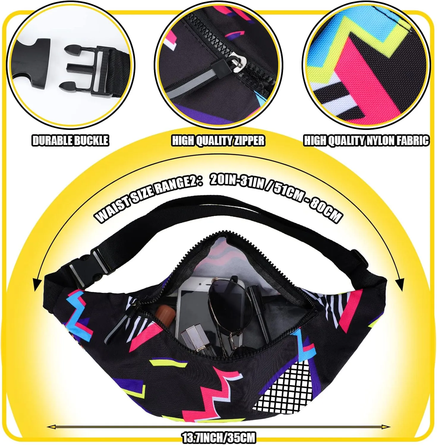 JenPen 2 Pcs 80s 90s Fanny Pack Bucket Hats Set for Men Women Retro Accessories for Summer Sports Party