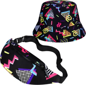 JenPen 2 Pcs 80s 90s Fanny Pack Bucket Hats Set for Men Women Retro Accessories for Summer Sports Party