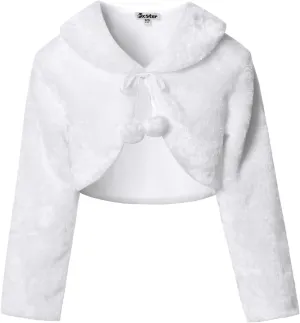 Jxstar Girls Faux Fur Bolero Shrugs White Winter Shawl Wrap Kids Dress Cover Up