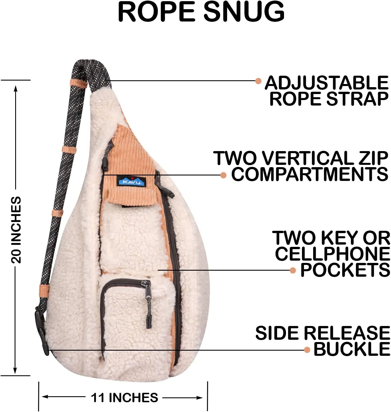 KAVU Original Rope Snug Sling Pack with Adjustable Strap - Blush Cloud